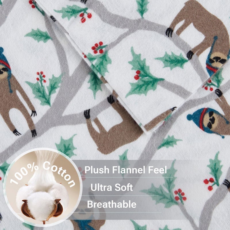 Sleep Philosophy True North by Sleep Philosophy Cozy Flannel Warm 100% Cotton Sheet - Novelty Print Animals Stars Cute Ultra Soft Cold Weather Bedding Set  Full  Multi Sloth 4 Piece - Image 3